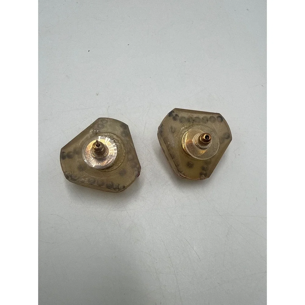 Vintage Red Rhinestone Amber Resin Chunky Stud Earrings Geometric Statement